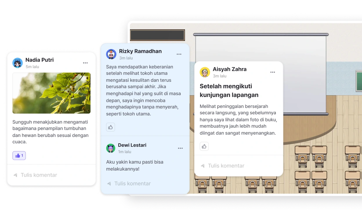 Contoh tampilan berpindah antara kuis dan papan